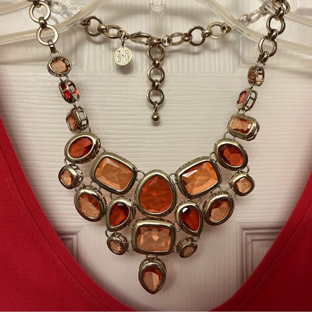 White House Black Market Coral Geometric Statement Necklace